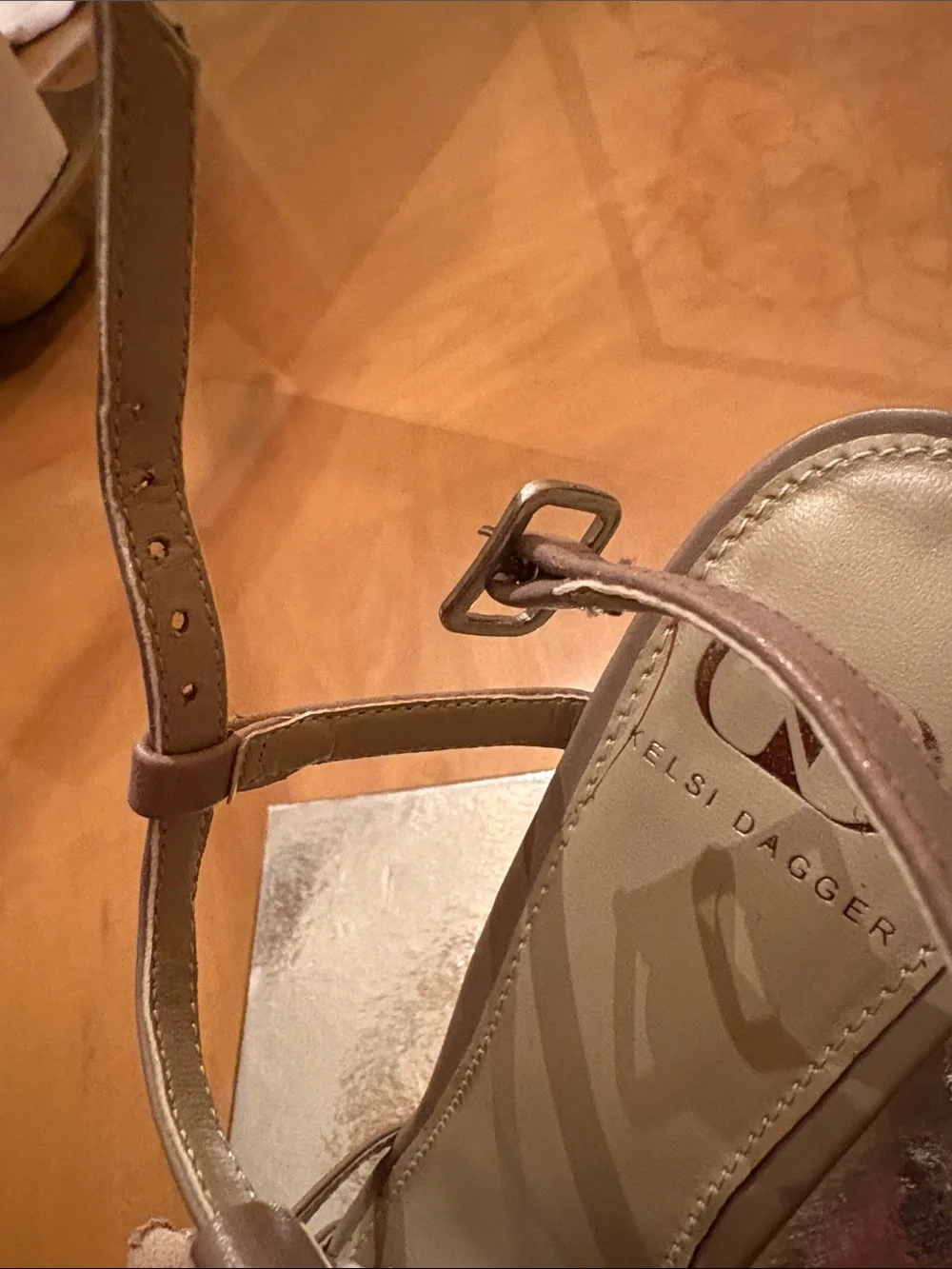 Kelsi Dagger Brown Floral Appliqué Leather Wedge Sandals